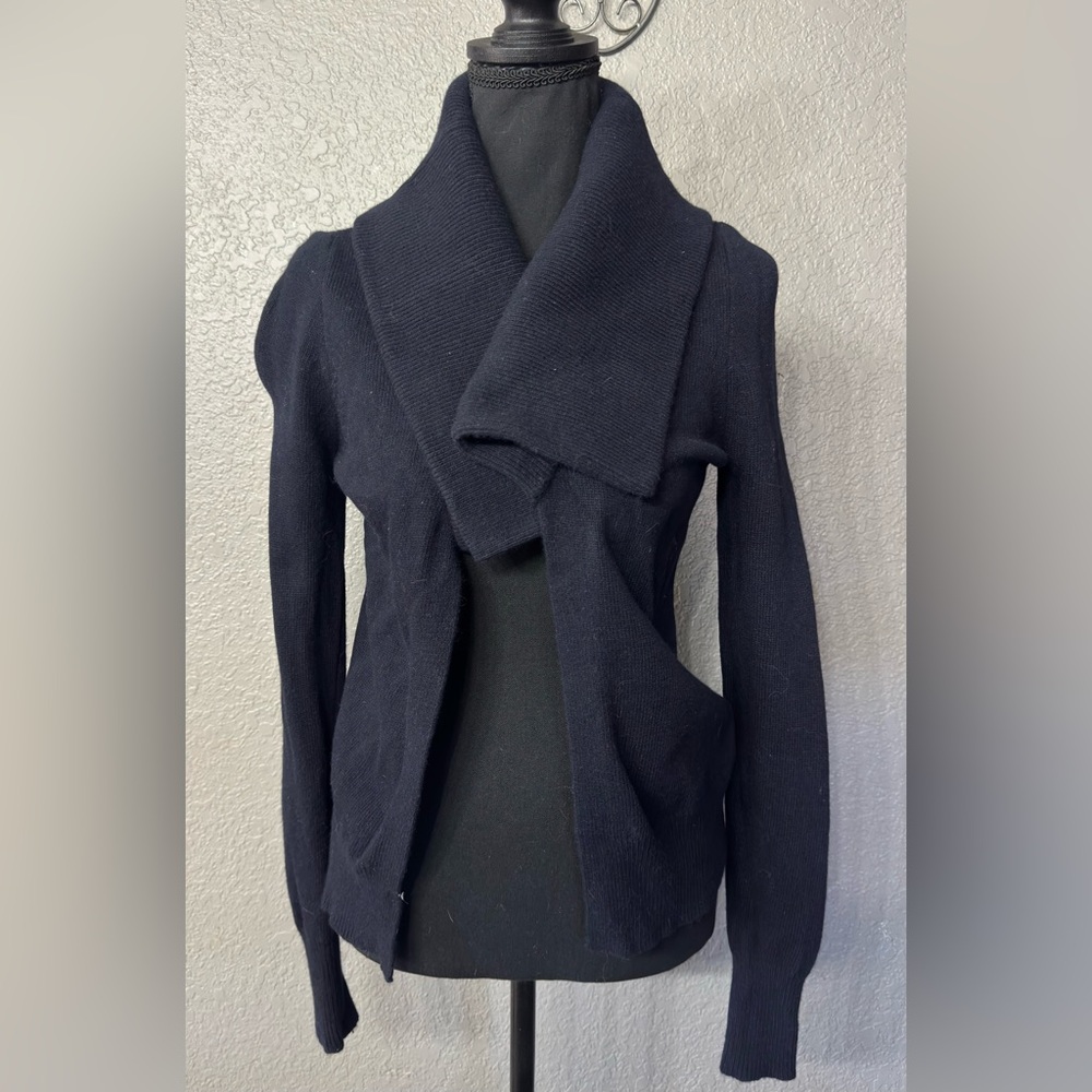 J. Crew Womens Sz S Navy Blue Exaggerated Neck Wool Cashmere Cardigan Open Front - Picture 4 of 4